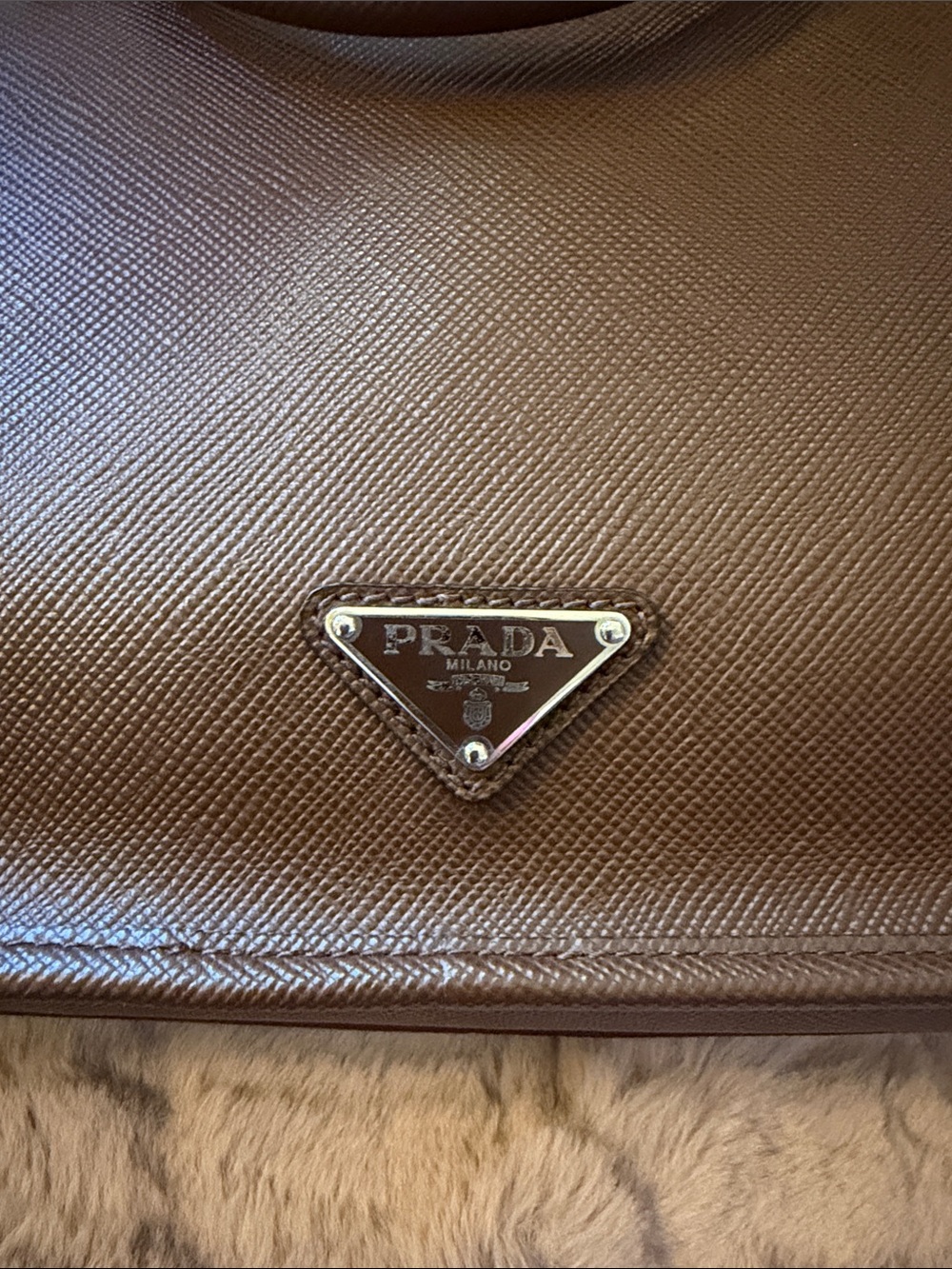 Prada Brown Saffiano Leather Messenger/briefcase with attached LEGITAPP QR